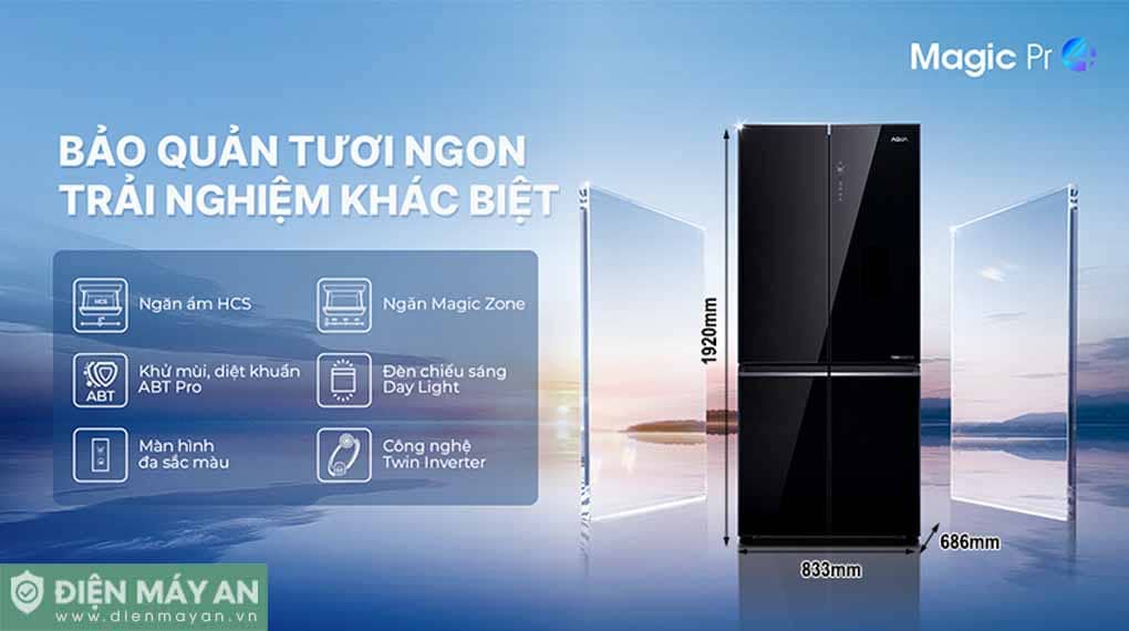 Tủ lạnh Aqua Inverter 4 cánh 529 lít AQR-M600XA(GB)